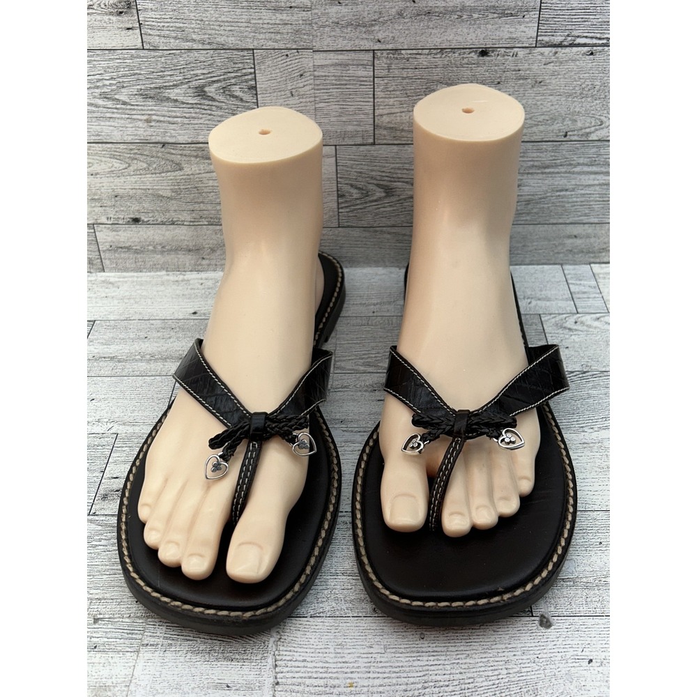 Brighton Shoes Womens Size 10 Brown‎ Leather Sandals Italy Heart Charm Flip Flop